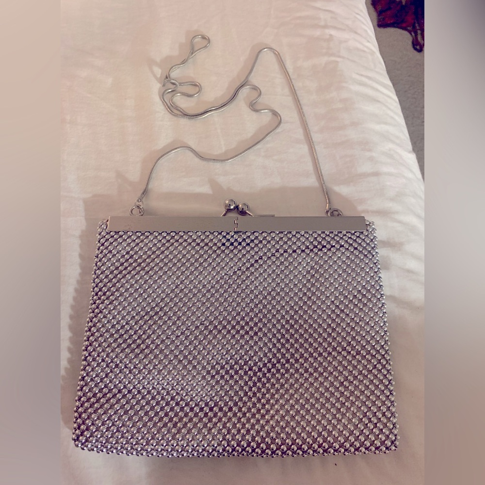 Silver metal evening bag